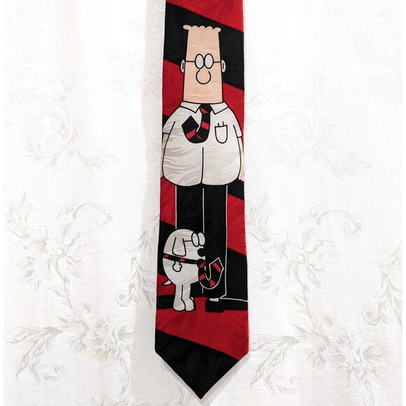 Dilbert Vintage 90s Silk Tie Jacquard Diagonal Stripe Comic Cartoon Funky Fun - Picture 1 of 5